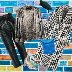 vtg 80s•satin blouse with high ruffled neck